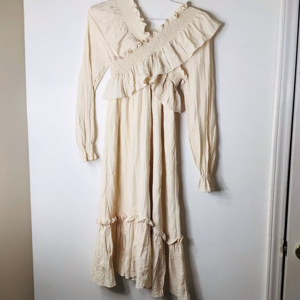 Huo Bao Designer dress women small ivory vintage rare layer feminine maxi